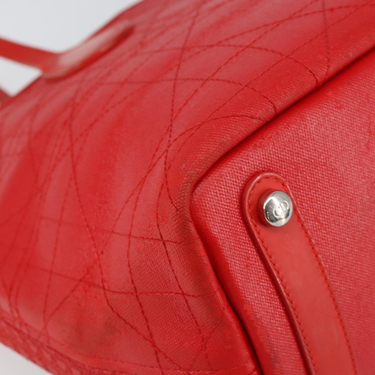 Christian Dior Panarea Tote Printed Cannage Quilt Canvas, RED, CANVAS, Tote bag