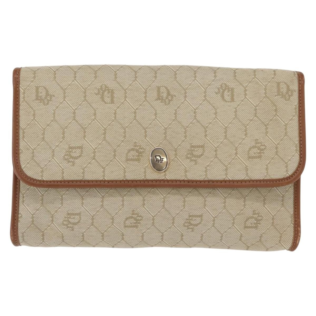 Christian Dior Vintage Honeycomb chain Canvas, BEIGE, CANVAS, Shoulder bag
