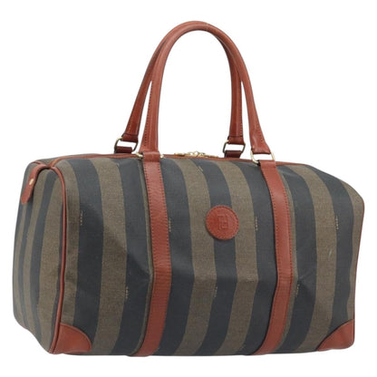 Fendi Vintage Pequin Boston Bag Coated Canvas, Brown, Canvas, Travel Bag