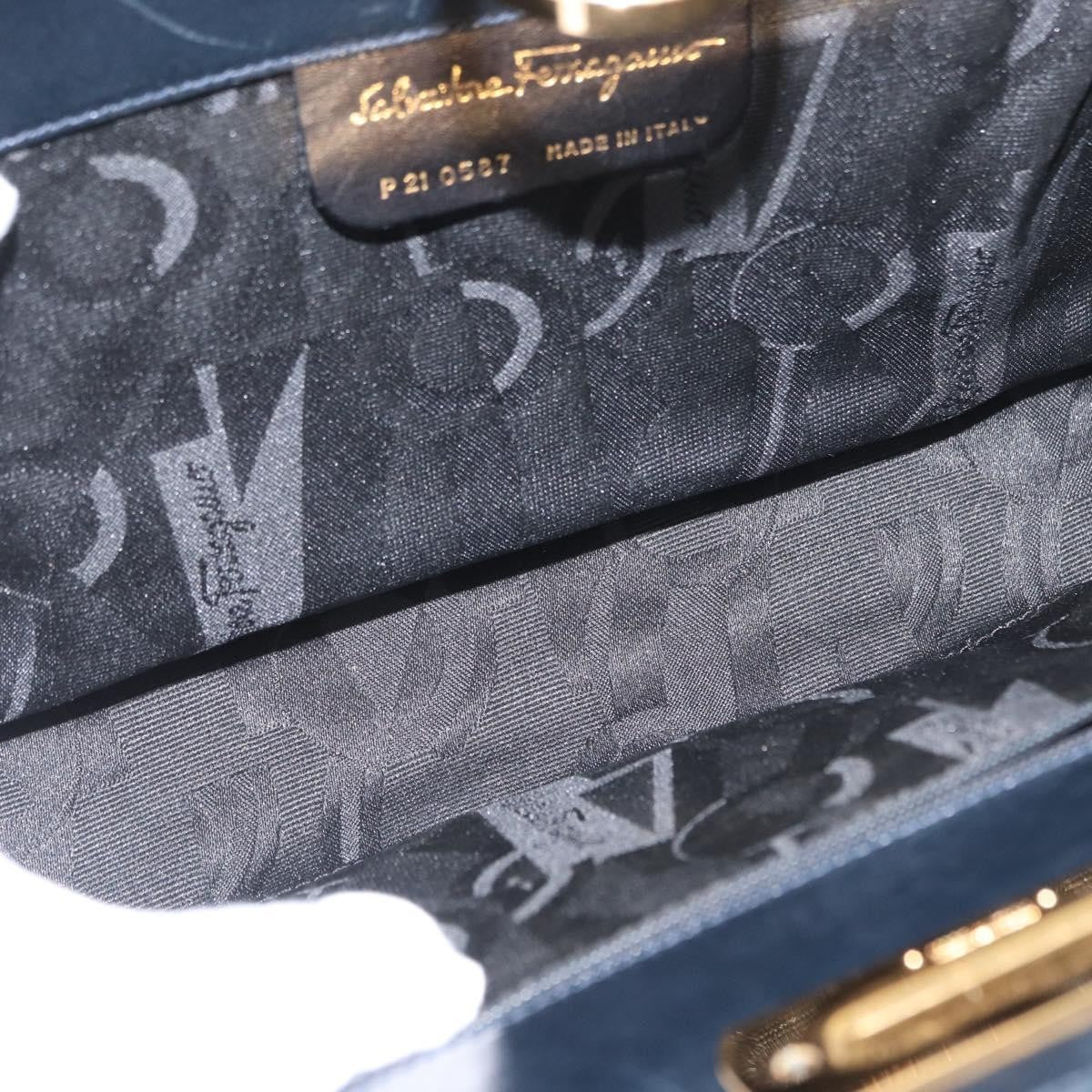 Salvatore Ferragamo Vintage Gancini Chain Shoulder Bag Leather, NAVY, LEATHER, Shoulder bag