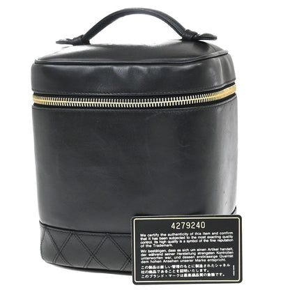 Chanel Vintage Cosmetic Case Leather, BLACK, LEATHER, Handbag