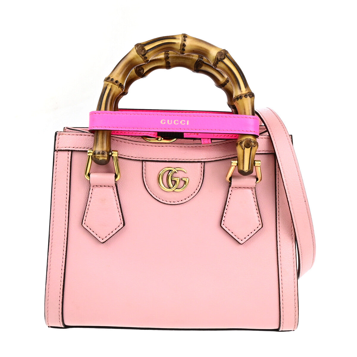 Gucci Diana NM Bamboo Handle Tote Leather, PINK, LEATHER, Tote bag
