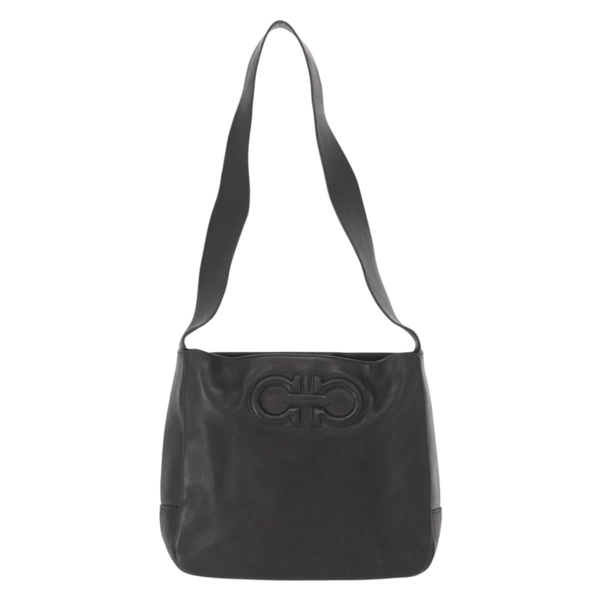 Salvatore Ferragamo Gancini Shoulder Bag Leather, BLACK, LEATHER, Shoulder bag