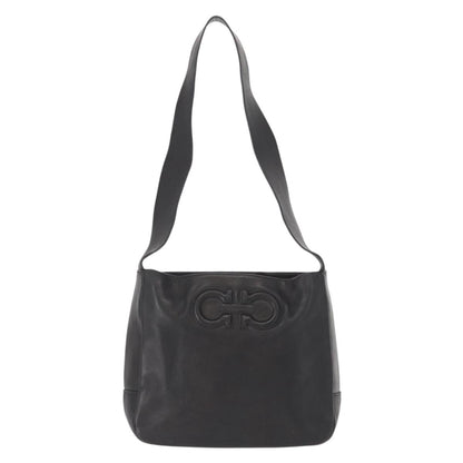 Salvatore Ferragamo Gancini Shoulder Bag Leather, BLACK, LEATHER, Shoulder bag