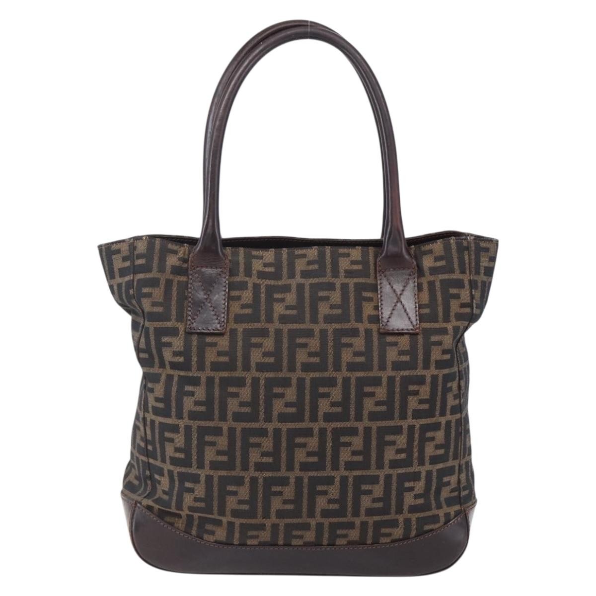 Fendi Vintage Open Tote Zucca Canvas with Leather, BLACK, CANVAS, Tote bag