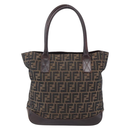 Fendi Vintage Open Tote Zucca Canvas with Leather, BLACK, CANVAS, Tote bag