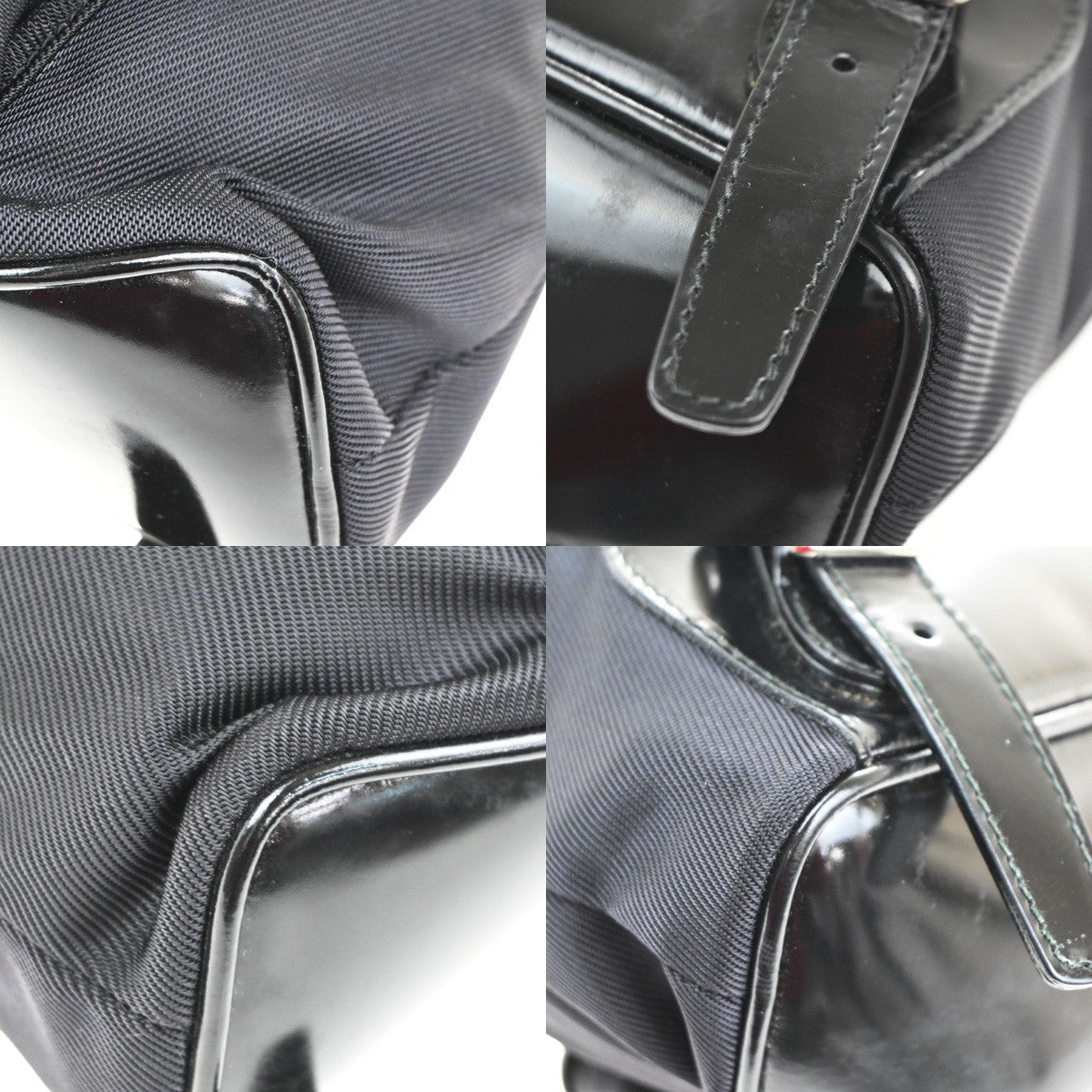 Gucci Vintage Bamboo Backpack Nylon and Patent Leather, BLACK, NYLON, Backpack