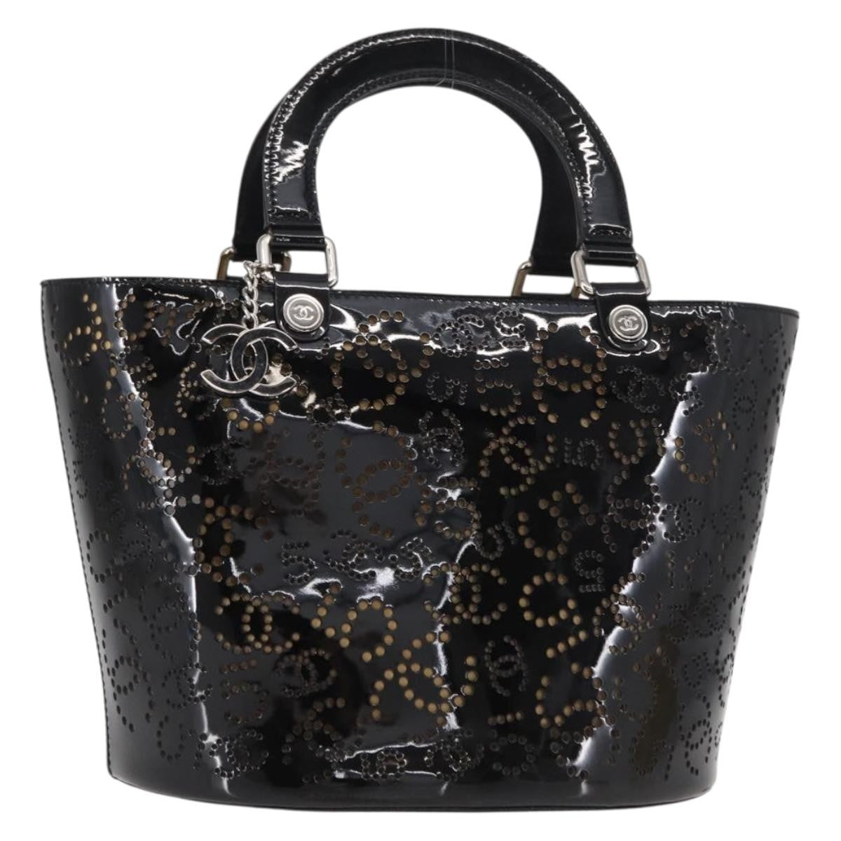 Chanel CC No.5 Shopping Tote Perforated Patent, BLACK, PATENT_LEATHER, Tote bag