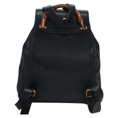 Gucci Vintage Bamboo Backpack Leather, Black, Leather, Backpack