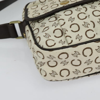 Celine Vintage Macadam Shoulder Bag Canvas and Leather, WHITE, CANVAS, Clutche & pouche
