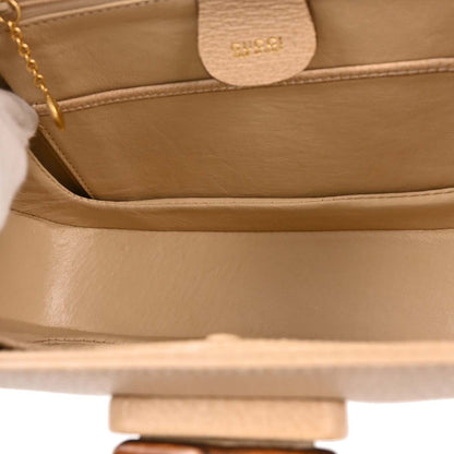 Gucci Vintage Convertible Bamboo Top Handle Bag Leather, BEIGE, LEATHER, Handbag