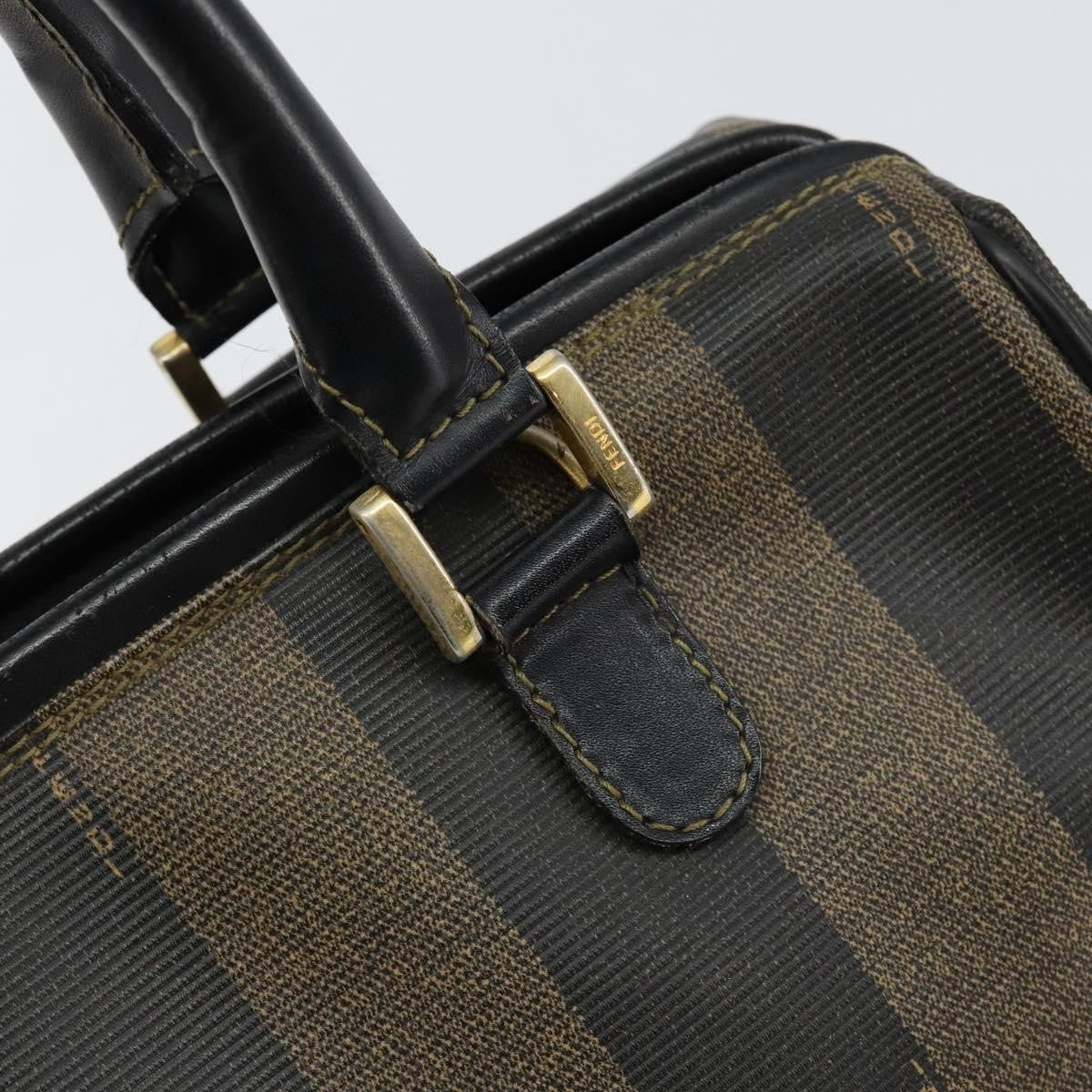 Fendi Vintage Pequin Boston Bag Coated Canvas, BLACK, CANVAS, Handbag