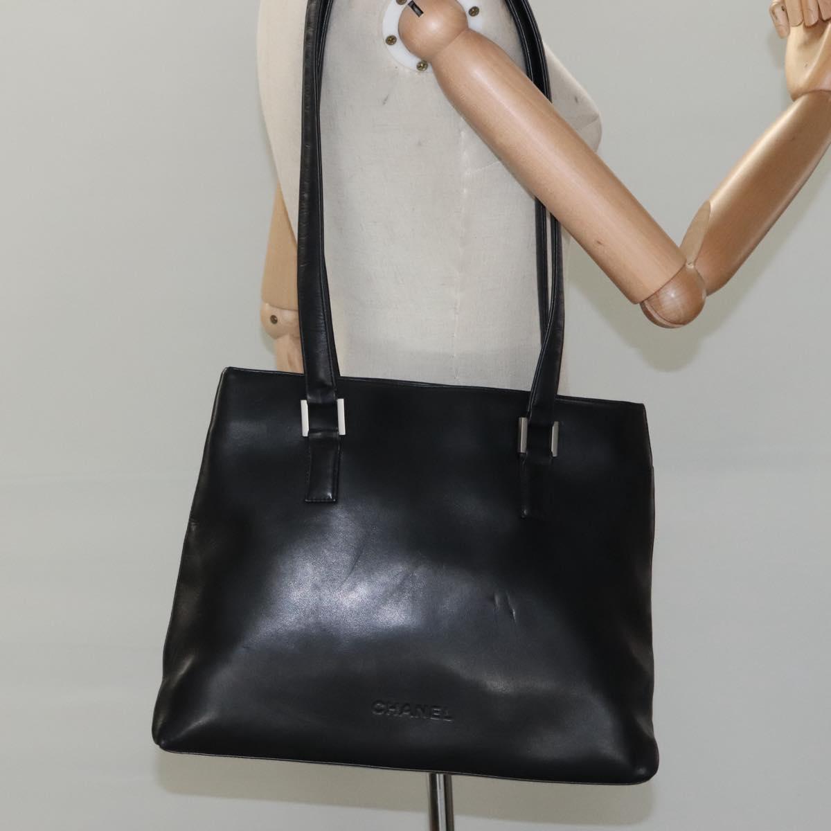 Chanel Vintage Shoulder Bag Leather, BLACK, LEATHER, Shoulder bag