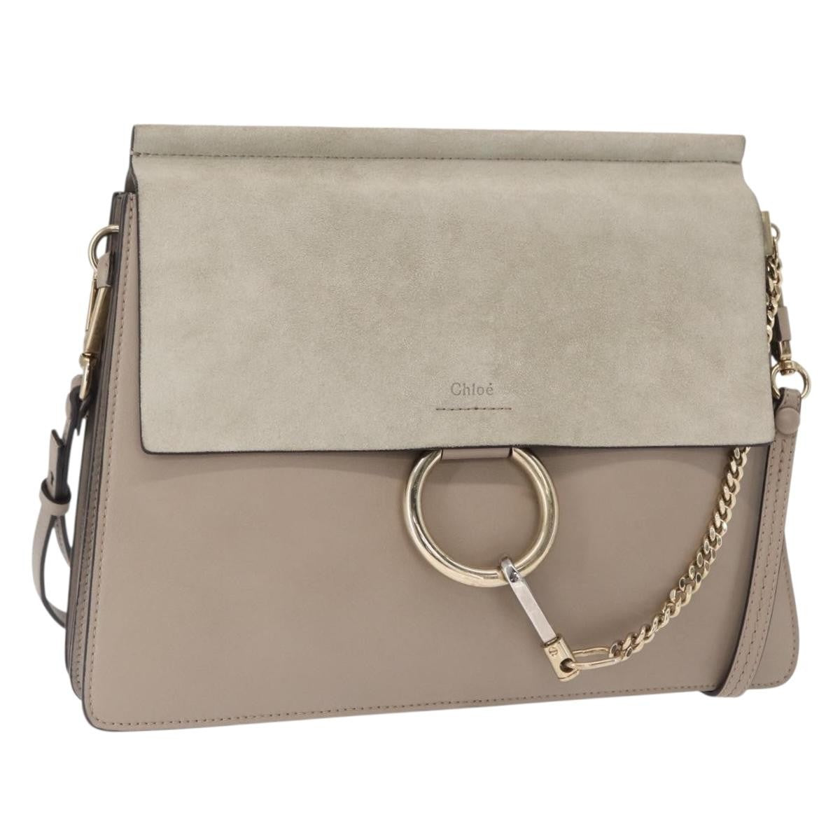 Chloe Faye Shoulder Bag Leather and Suede, BEIGE, SUEDE, Shoulder bag
