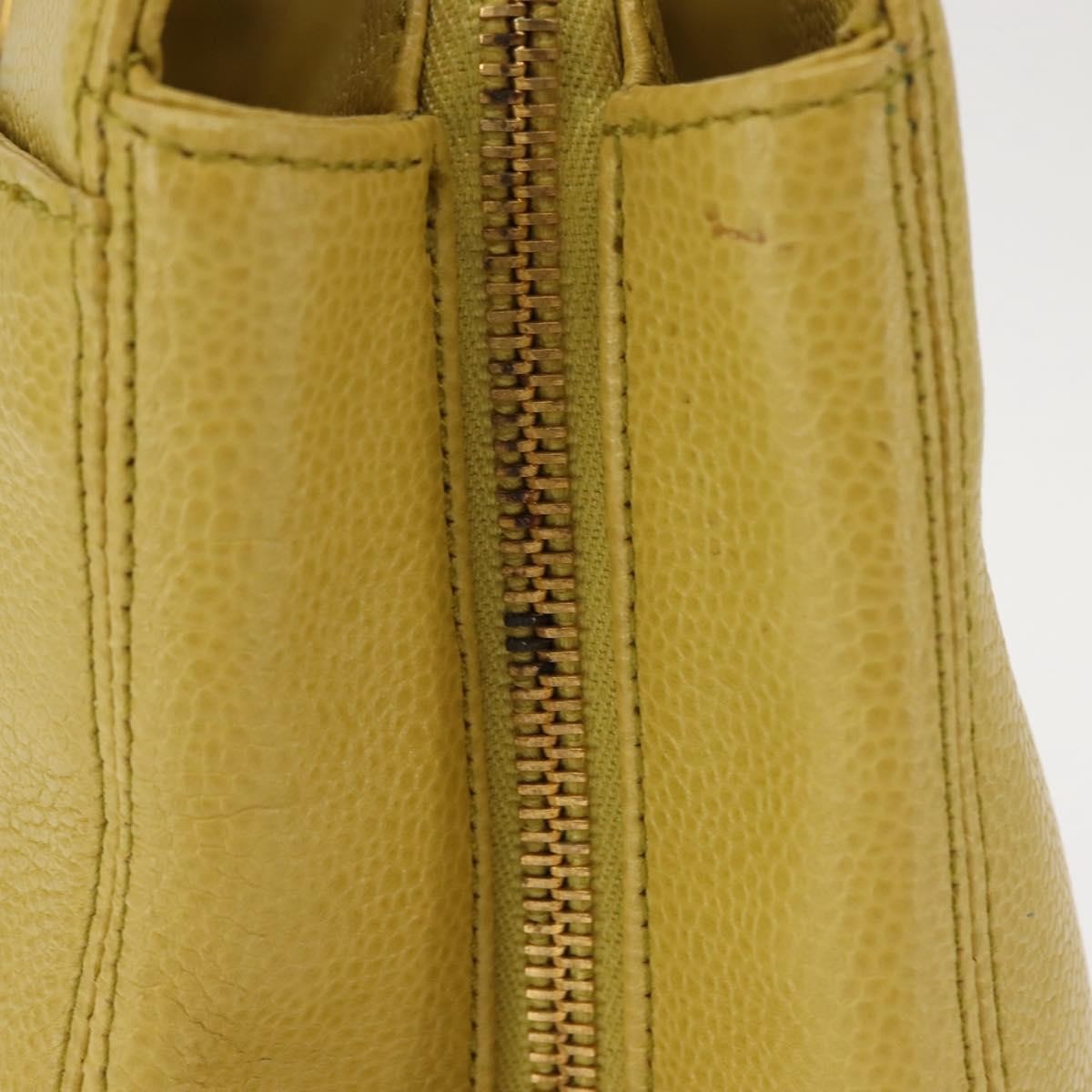 Chanel Vintage Logo Chain Shoulder Bag Caviar, YELLOW, LEATHER, Shoulder bag