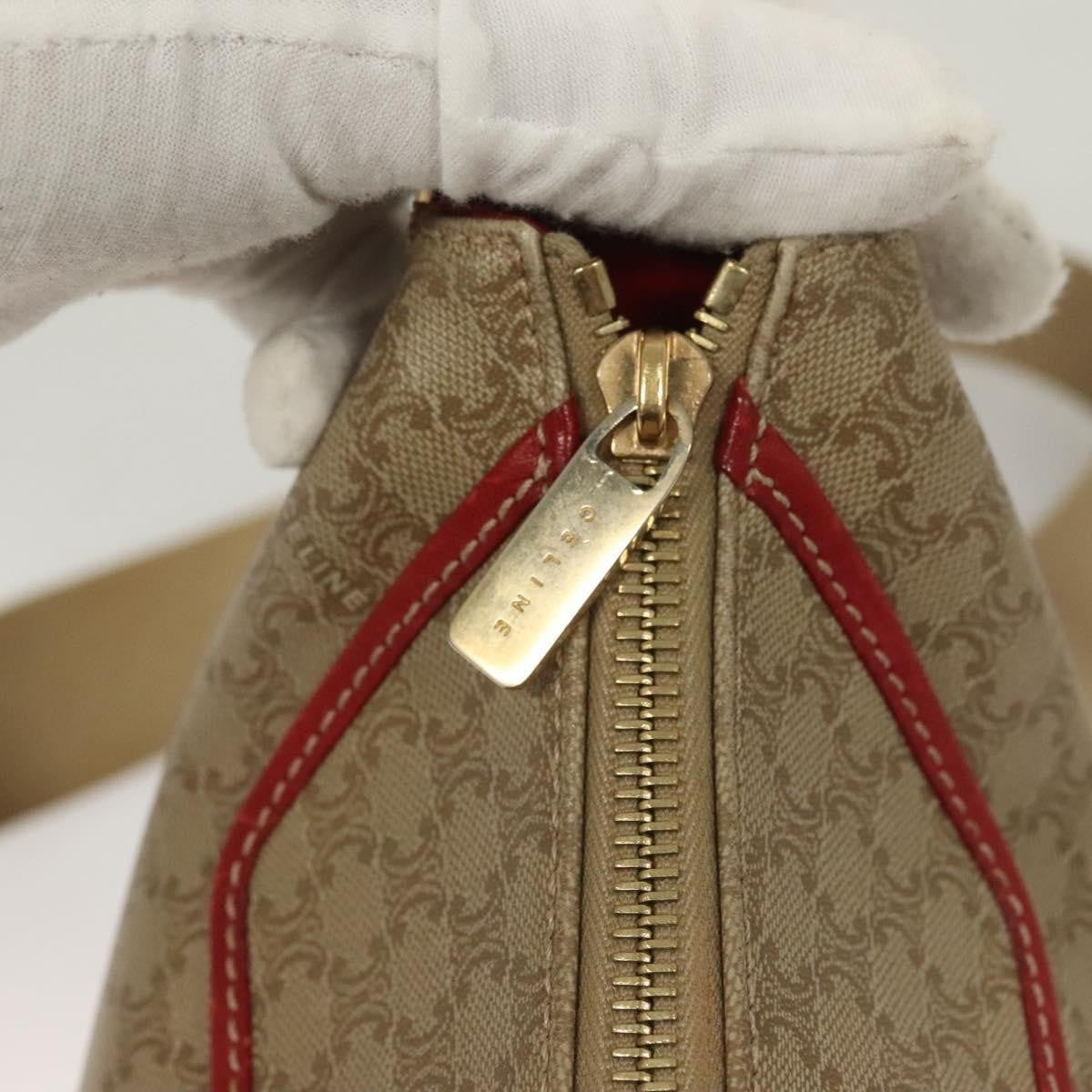 Celine Vintage Macadam Shoulder Bag Canvas and Leather, BEIGE, CANVAS, Shoulder bag