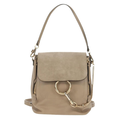 Chloe Faye Backpack Leather and Suede, BEIGE, LEATHER, Backpack