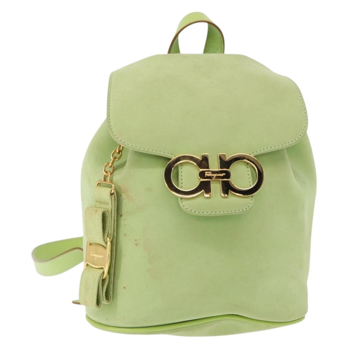 Salvatore Ferragamo Gancini Backpack Suede, GREEN, SUEDE, Backpack