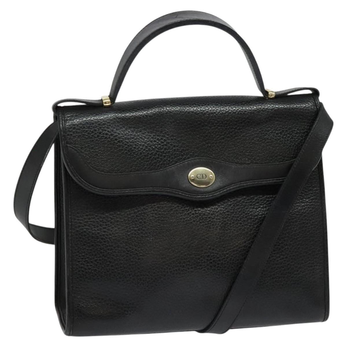 Christian Dior Vintage CD Handbag Leather, BLACK, LEATHER, Handbag