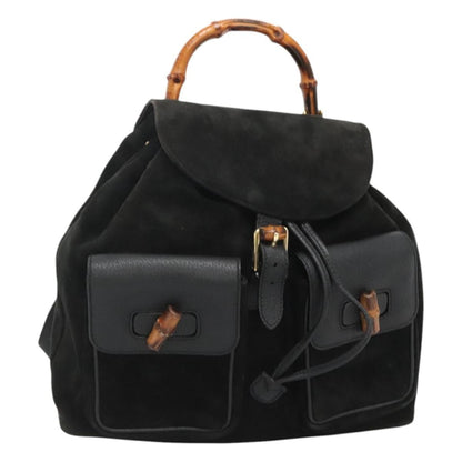 Gucci Vintage Bamboo Backpack Suede and Leather, Black, Suede, Backpack