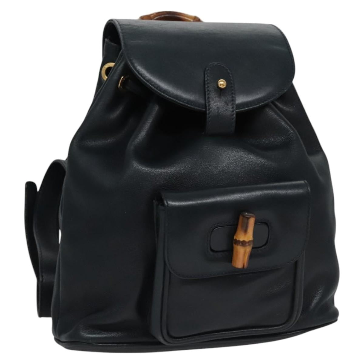 Gucci Vintage Bamboo Backpack Leather, Black, Leather, Backpack