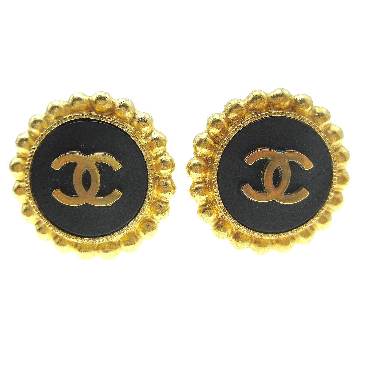 Chanel CC Round Stud Earrings Metal and Enamel, GOLD, GOLD_PLATED, Earrings