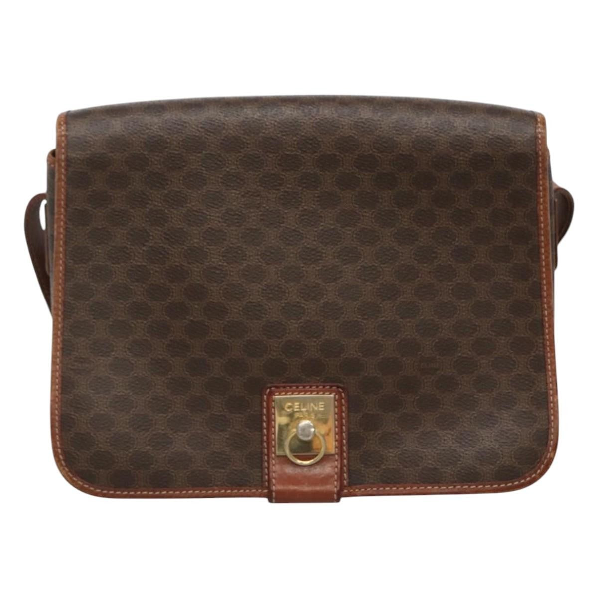 Celine Vintage Macadam Shoulder Bag Canvas and Leather, BROWN, CANVAS, Shoulder bag
