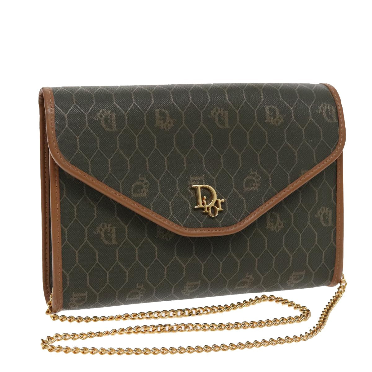Christian Dior Vintage Honeycomb chain Canvas, KHAKI, CANVAS, Shoulder bag