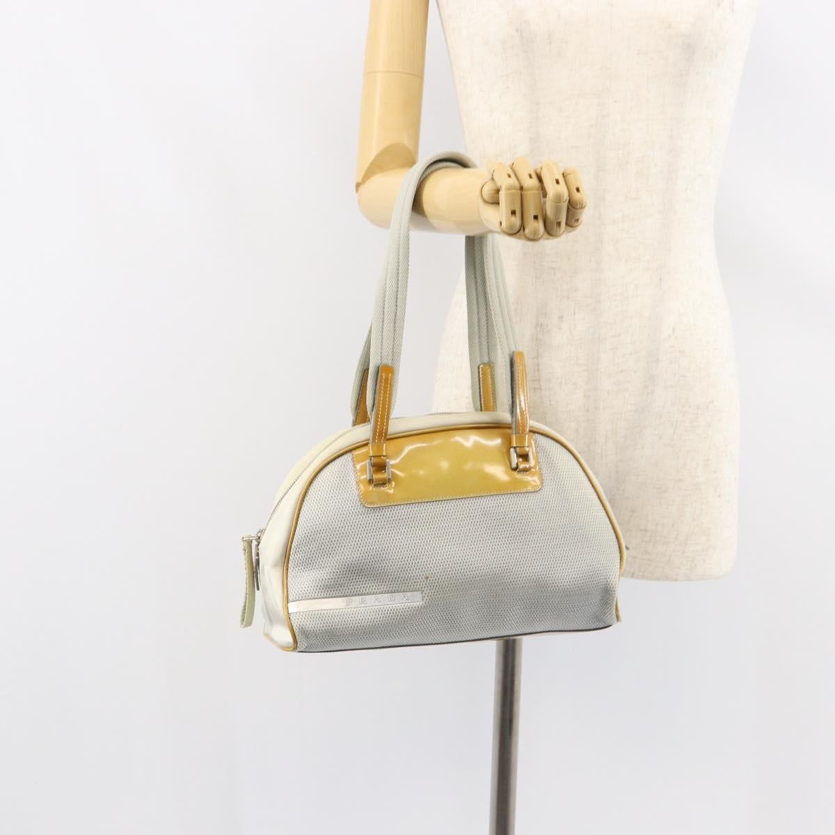 Prada Vintage Zip Handbag Tessuto, Silver, Nylon, Handbag