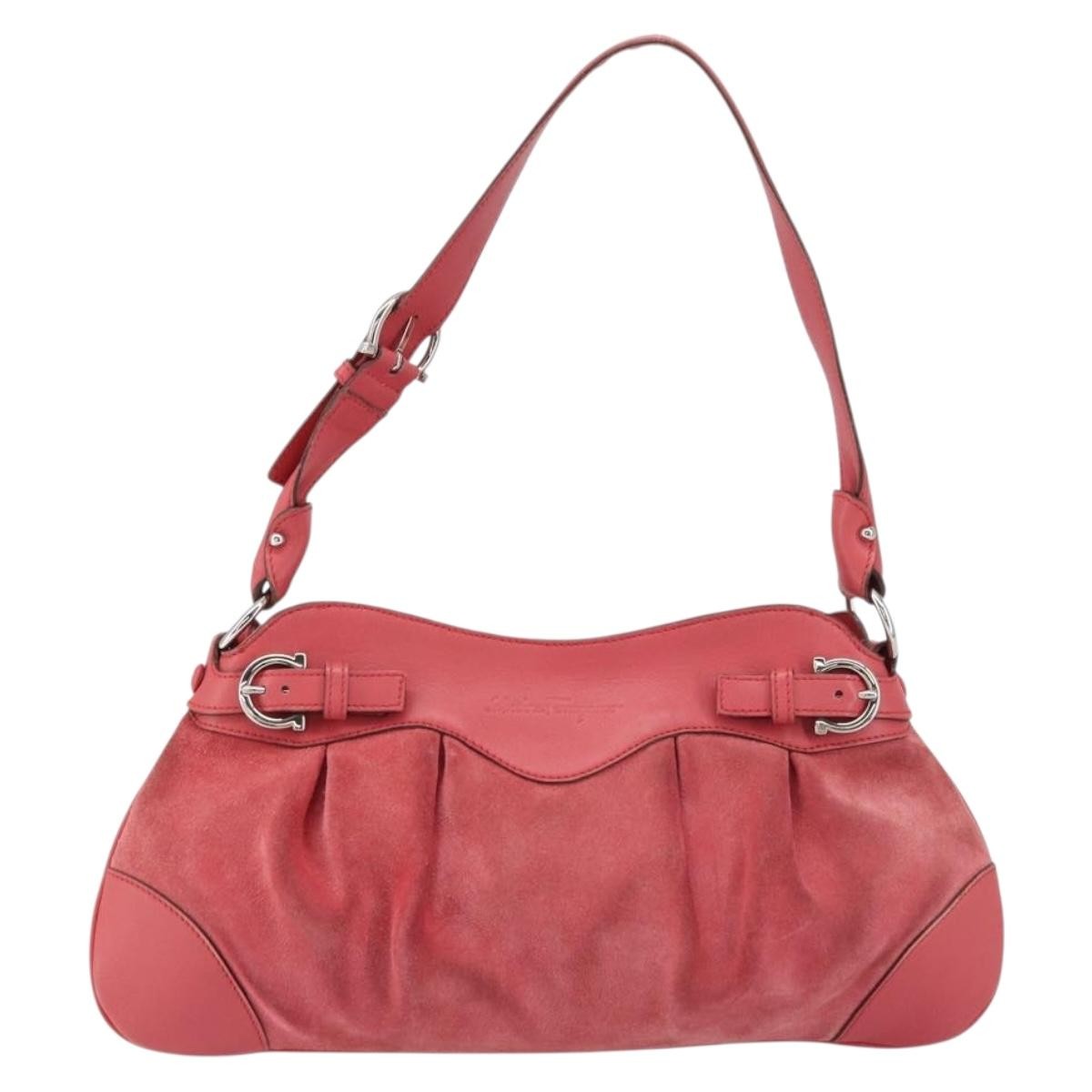 Salvatore Ferragamo Gancini Shoulder Bag Suede, PINK, SUEDE, Shoulder bag