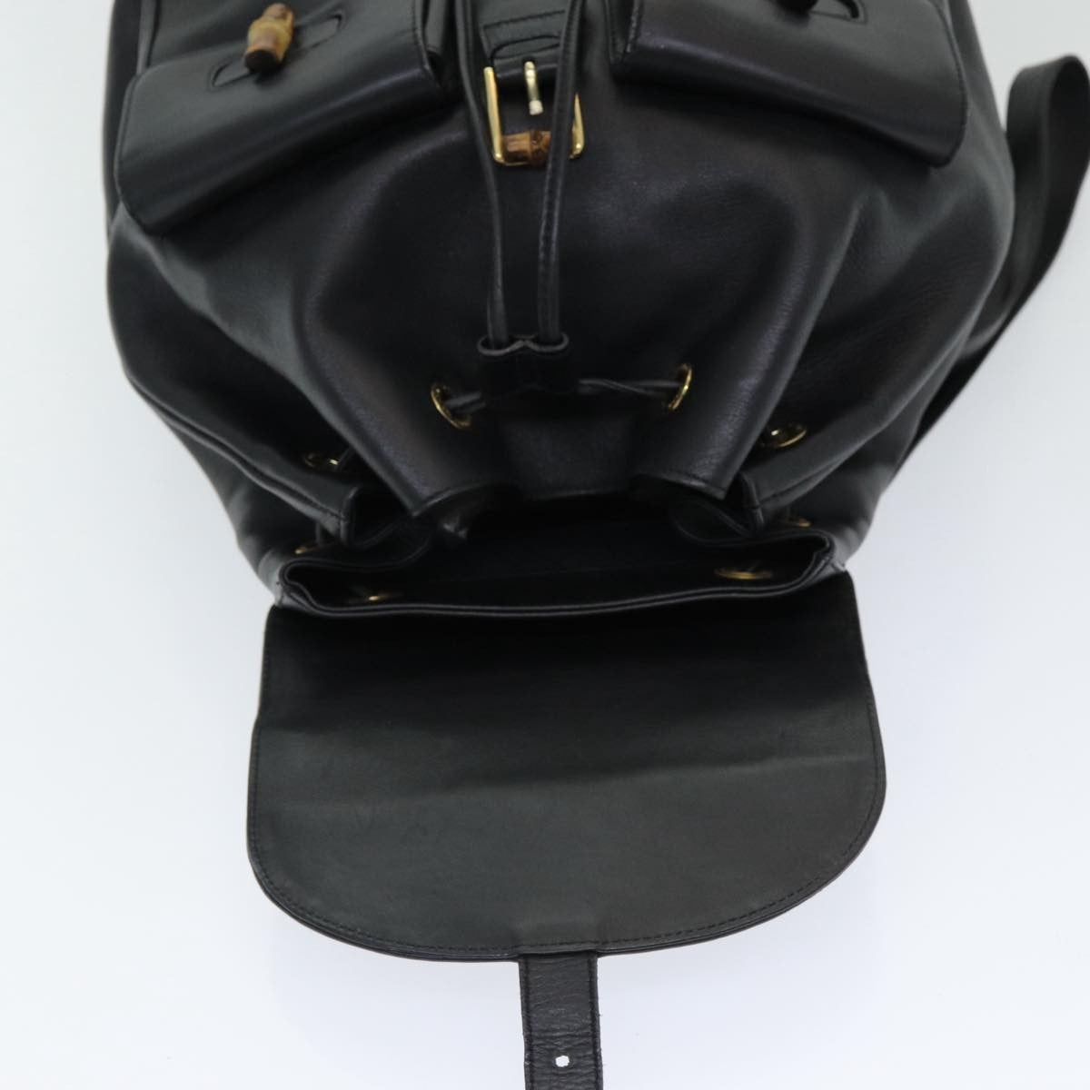 Gucci Vintage Bamboo Backpack Leather, Black, Leather, Backpack