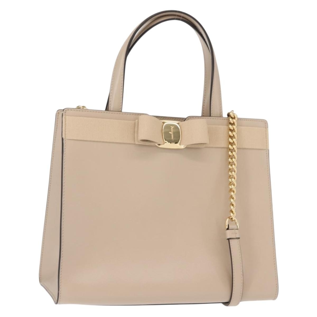 Salvatore Ferragamo Vara Bow Top Handle Convertible Tote Leather, BEIGE, LEATHER, Tote bag