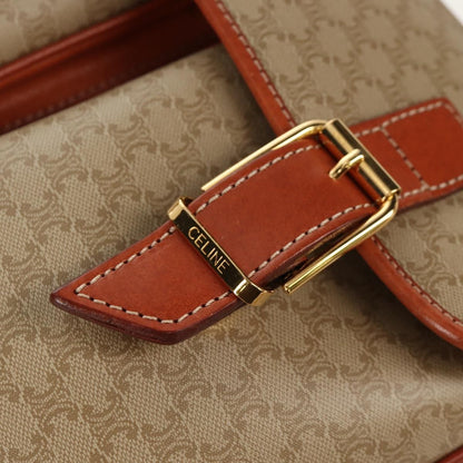 Celine Vintage Macadam Handbag Canvas and Leather, BEIGE, CANVAS, Handbag