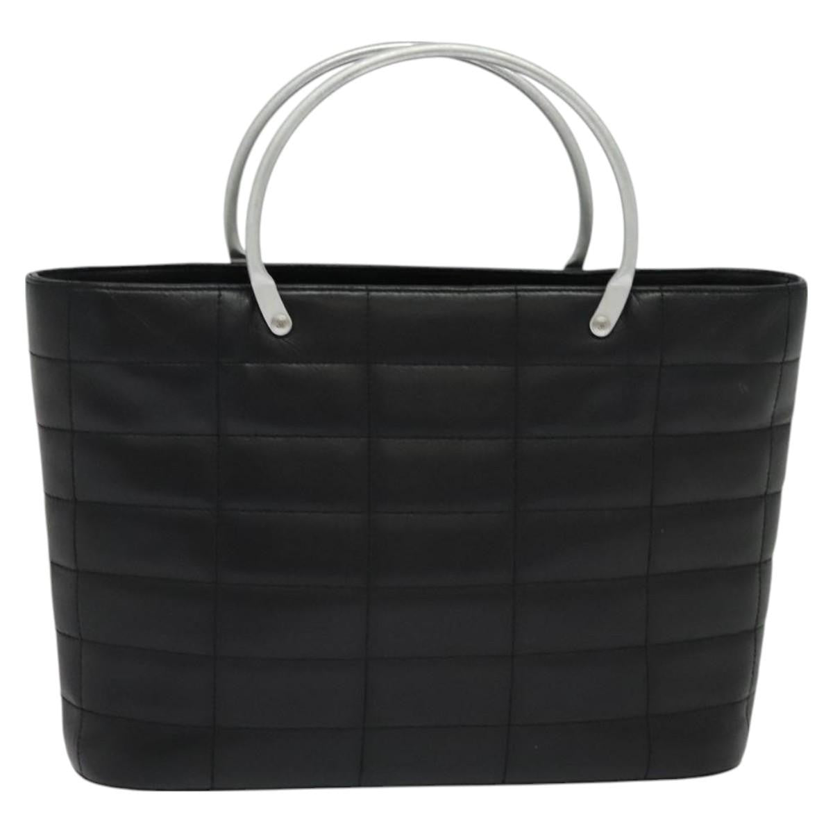Chanel Vintage Chocolate Bar Metal Ring Tote Quilted Leather, BLACK, LEATHER, Tote bag