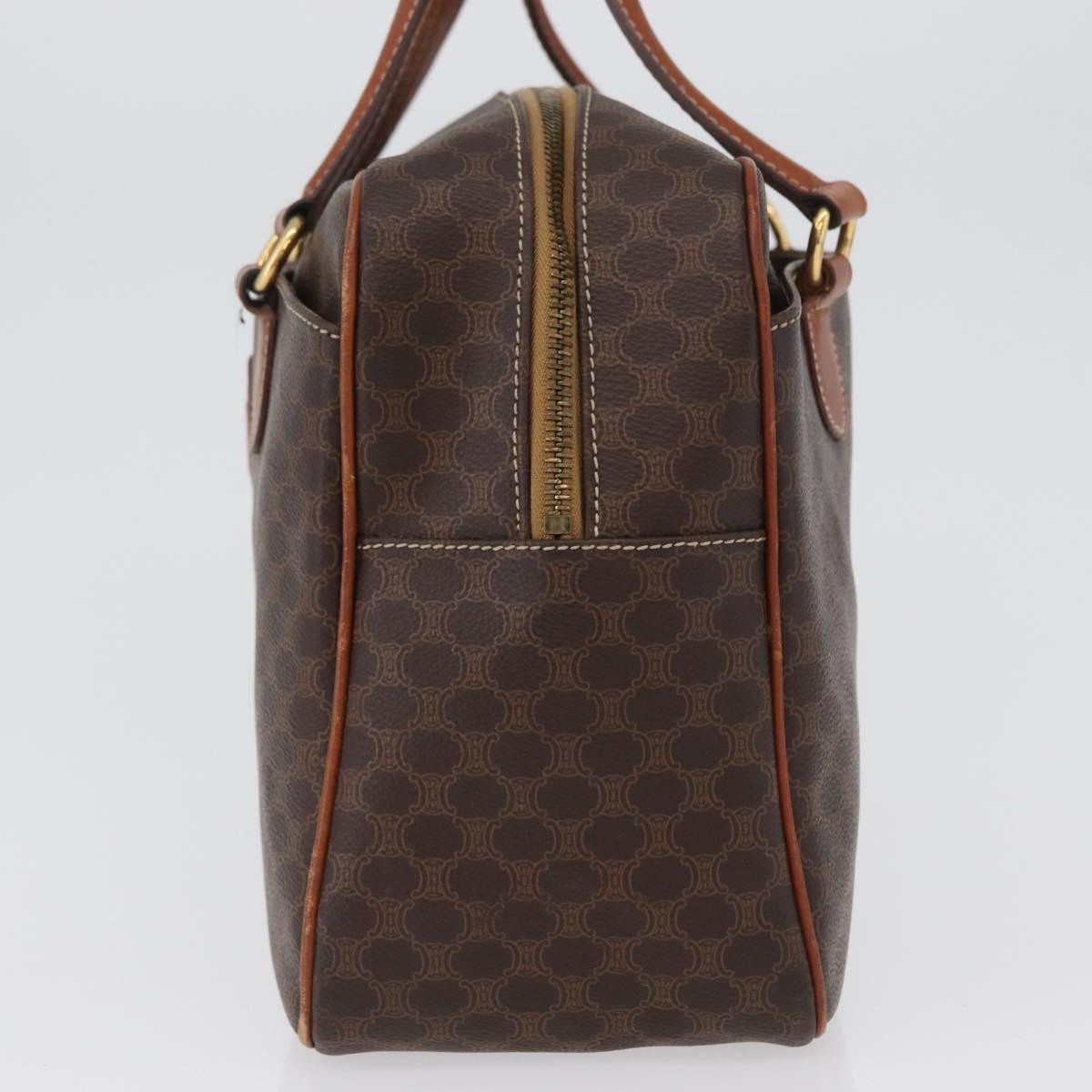 Celine Vintage Macadam Handbag Canvas and Leather, BROWN, CANVAS, Handbag