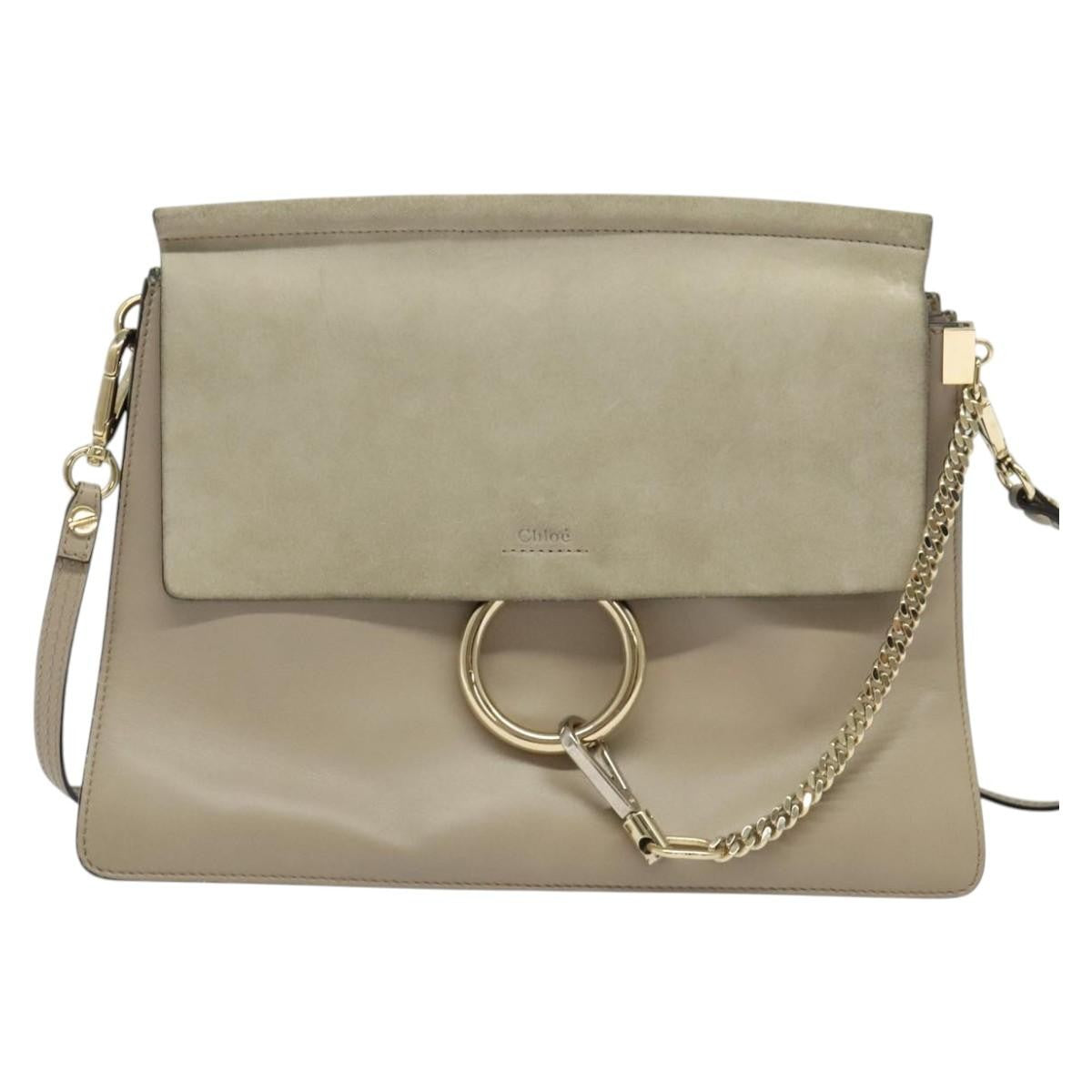 Chloe Faye Shoulder Bag Leather and Suede, BEIGE, SUEDE, Shoulder bag