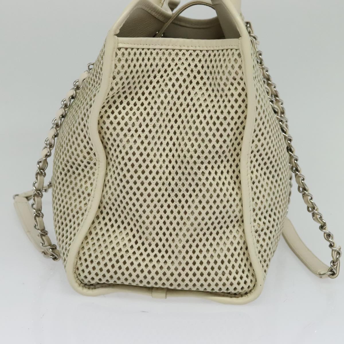 Chanel Deauville Tote Perforated leather, WHITE, LEATHER, Tote bag