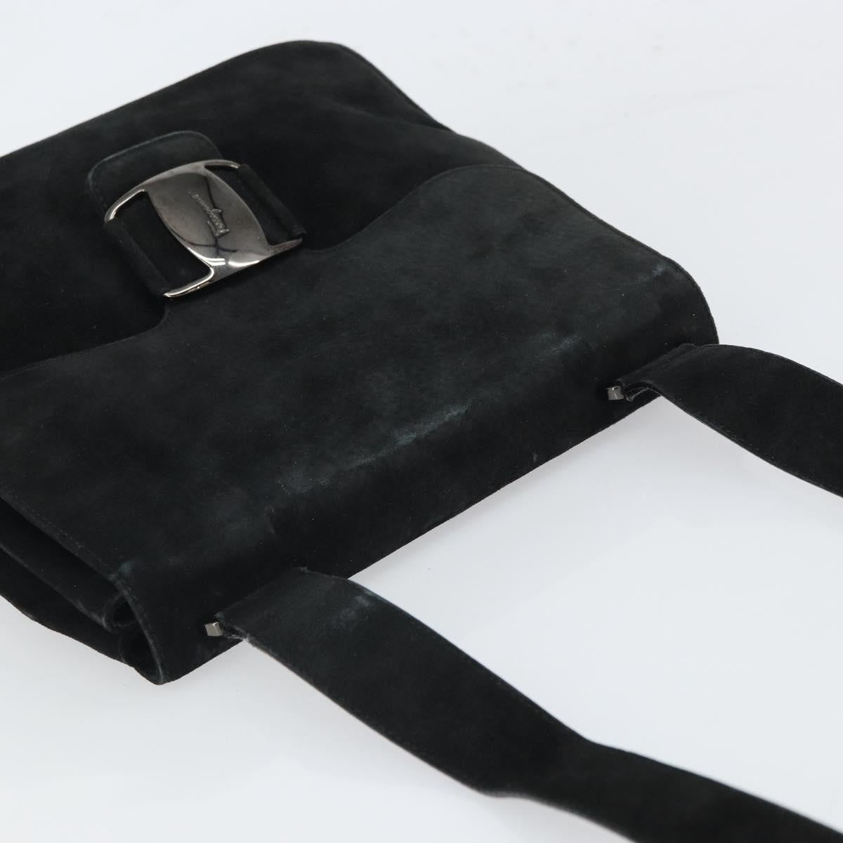 Salvatore Ferragamo Vala Shoulder Bag Suede, BLACK, SUEDE, Shoulder bag