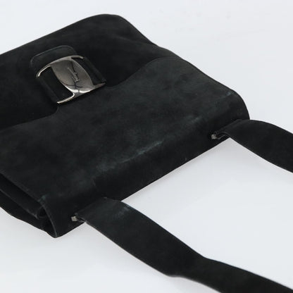 Salvatore Ferragamo Vala Shoulder Bag Suede, BLACK, SUEDE, Shoulder bag