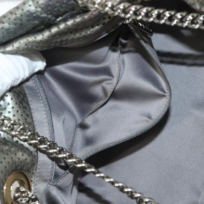 Chanel Drill Flap Bag Perforated Leather, SILVER, LEATHER, Shoulder bag