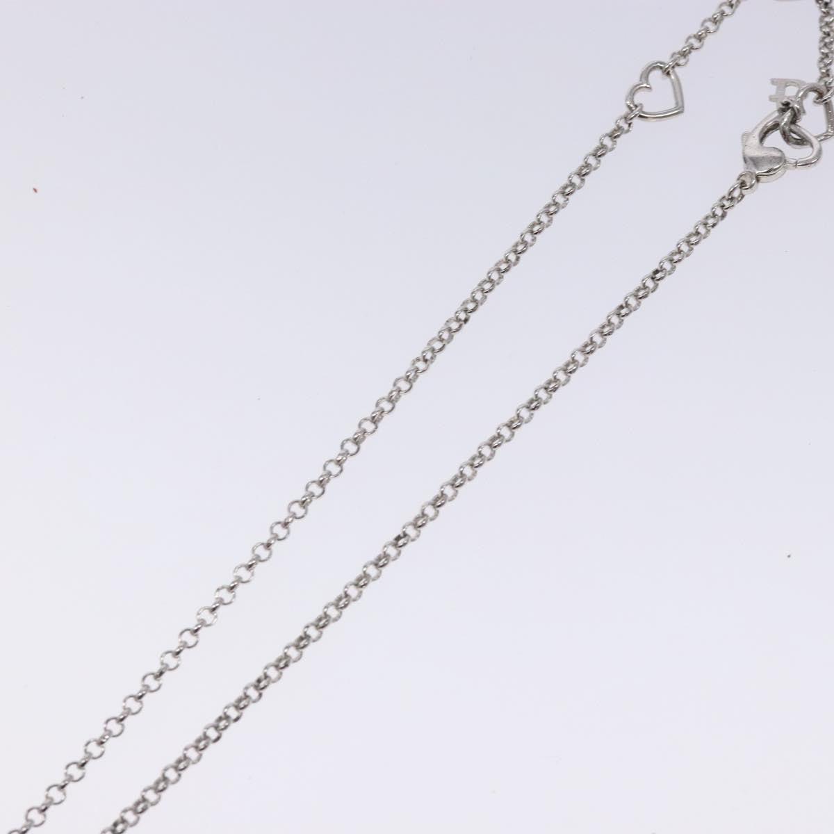Christian Dior Vintage D Logo & Heart Charm Necklace Metal with Crystals, SILVER, METAL, Necklace