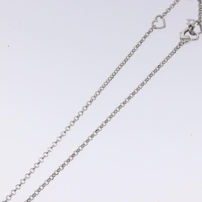 Christian Dior Vintage D Logo & Heart Charm Necklace Metal with Crystals, SILVER, METAL, Necklace