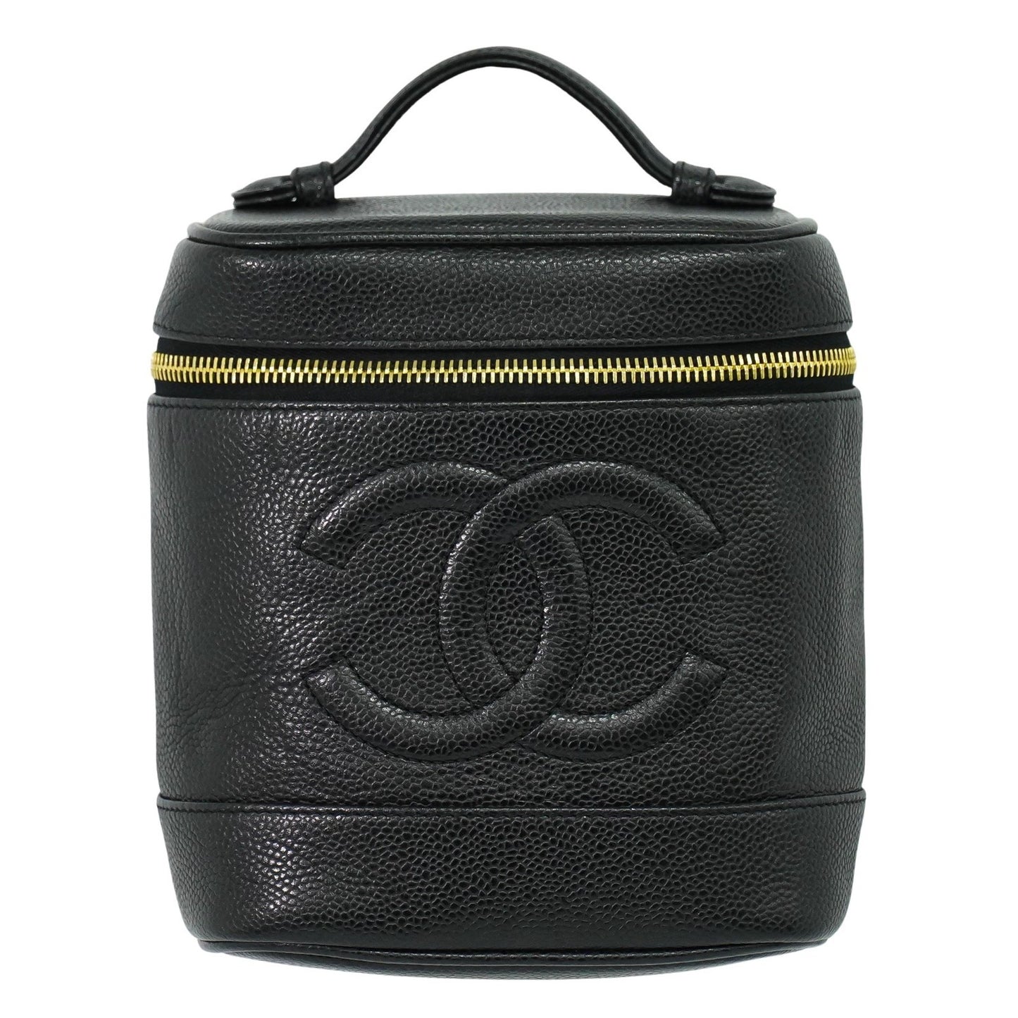 Chanel Vintage Timeless Cosmetic Case Caviar, BLACK, LEATHER, Toiletry Case