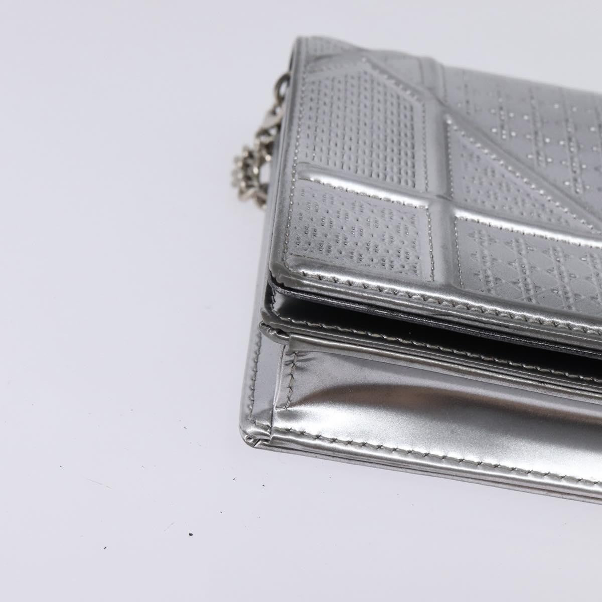 Christian Dior Diorama Wallet on Chain Metallic Distressed Calfskin, SILVER, LEATHER, Wallets
