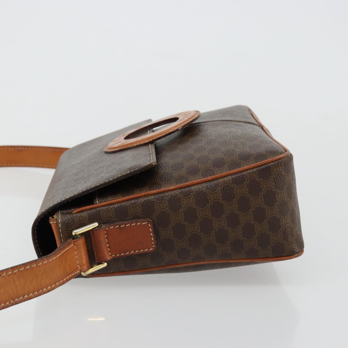 Celine Vintage Macadam Circle Logo Shoulder Bag Canvas and Leather, Brown, Canvas, Shoulder Bag