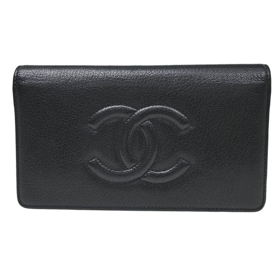 Chanel Timeless CC French Wallet Caviar, Black, Calfskin, Wallet