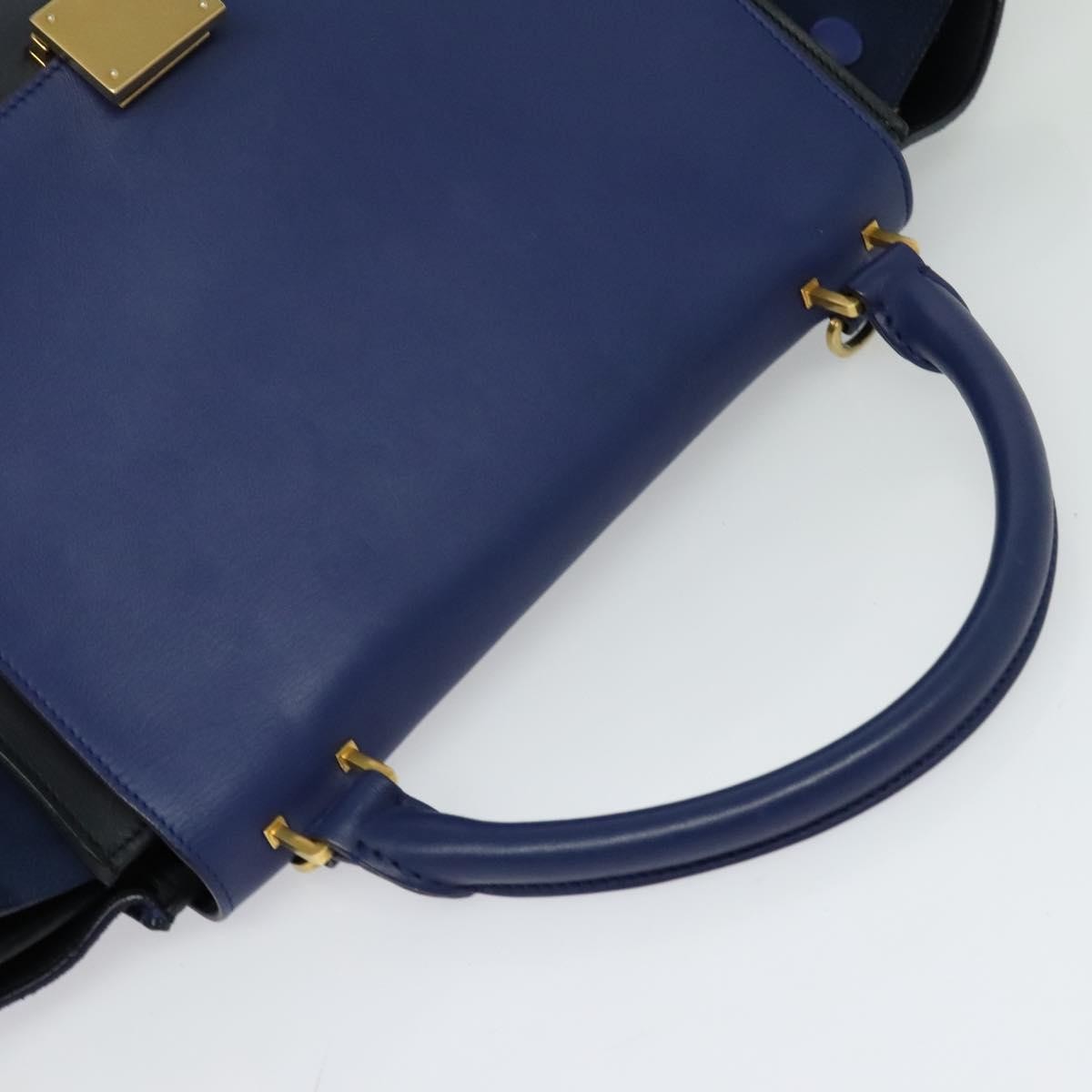 Celine Trapeze Bag Leather with Suede, NAVY, LEATHER, Handbag