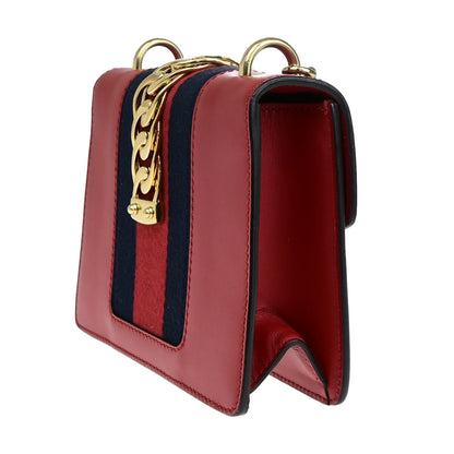 Gucci Sylvie Shoulder Bag Leather, RED, LEATHER, Shoulder bag