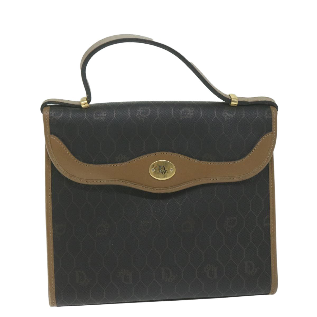 Christian Dior Vintage Honeycomb Handbag Canvas Leather, BLACK, CANVAS, Handbag