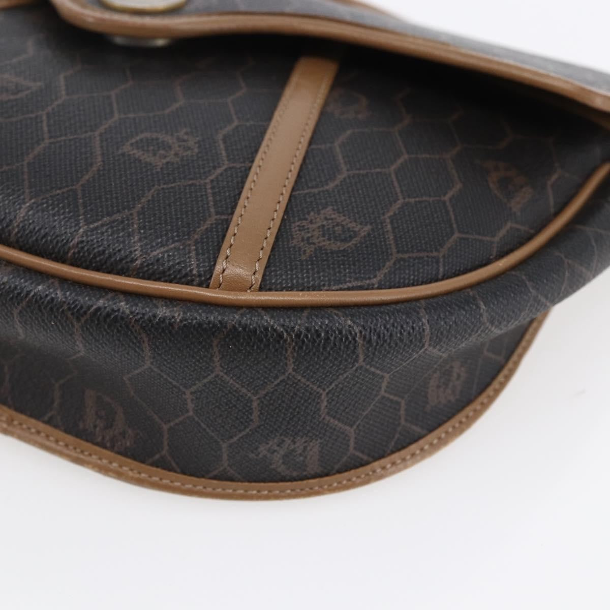 Christian Dior Vintage Honeycomb Flap Crossbody Bag Canvas and Leather, BLACK, CANVAS, Shoulder bag